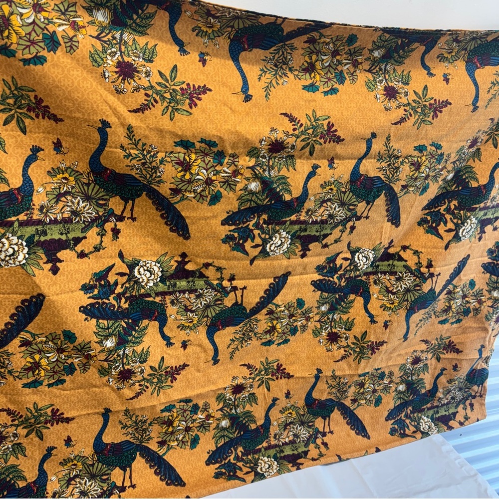 Vintage World Market Peacock Floral Tablecloth 60x90" 100%Cotton blue yellow XL